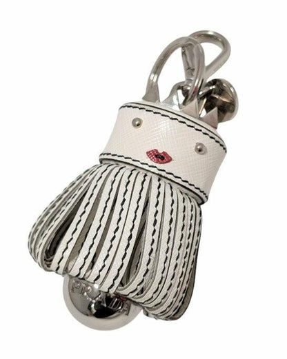 PRADA Key Ring Keychain Bag Charm Doll Robot White Silver Authentic