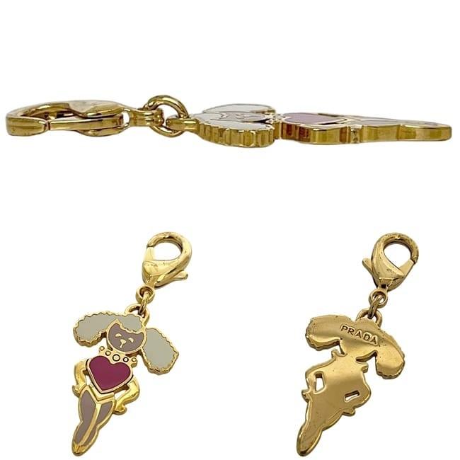 PRADA Key Ring Keychain Bag Charm Poodle Bunny Gold Authentic
