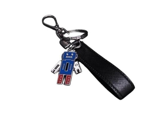 PRADA Key Ring Keychain Bag Charm Robot Leather Black Multicolor Authentic
