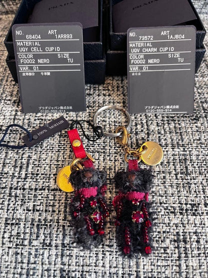 PRADA Key Ring Keychain Bag Charm Bear Black Red Gold Authentic