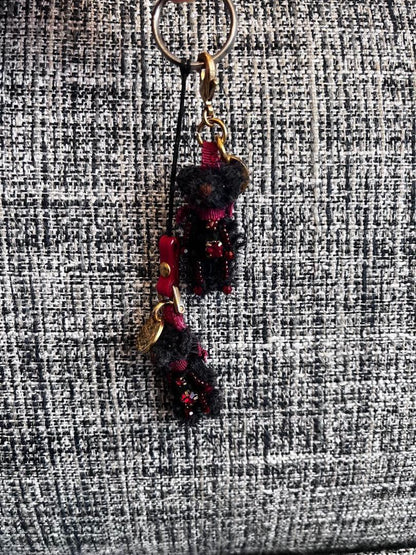 PRADA Key Ring Keychain Bag Charm Bear Black Red Gold Authentic