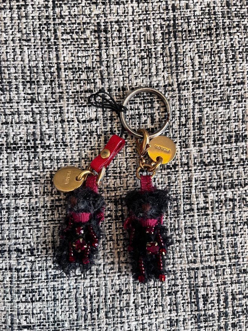 PRADA Key Ring Keychain Bag Charm Bear Black Red Gold Authentic