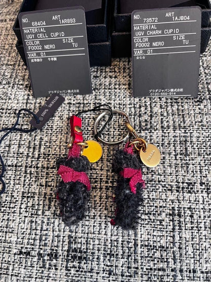 PRADA Key Ring Keychain Bag Charm Bear Black Red Gold Authentic