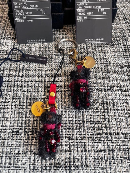 PRADA Key Ring Keychain Bag Charm Bear Black Red Gold Authentic