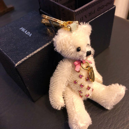 PRADA Key Ring Keychain Bag Charm Bear Cream Authentic