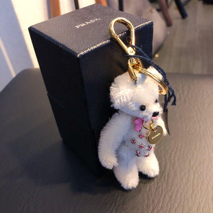 PRADA Key Ring Keychain Bag Charm Bear Cream Authentic