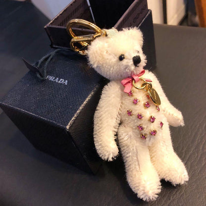 PRADA Key Ring Keychain Bag Charm Bear Cream Authentic