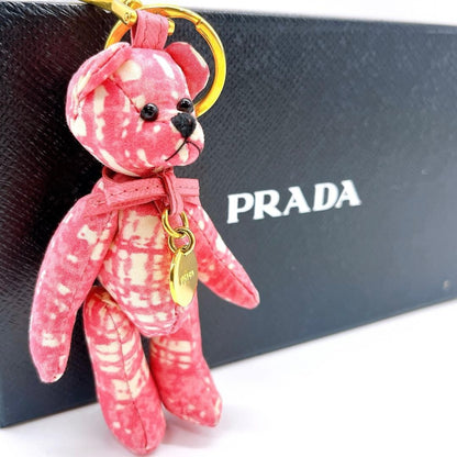 PRADA Key Ring Keychain Bag Charm Bear Pink Beige Authentic