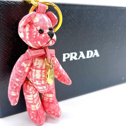 PRADA Key Ring Keychain Bag Charm Bear Pink Beige Authentic