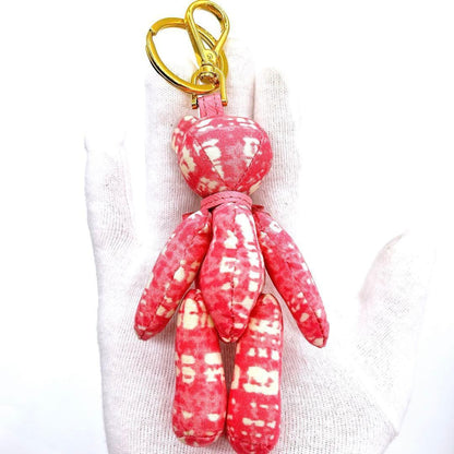 PRADA Key Ring Keychain Bag Charm Bear Pink Beige Authentic