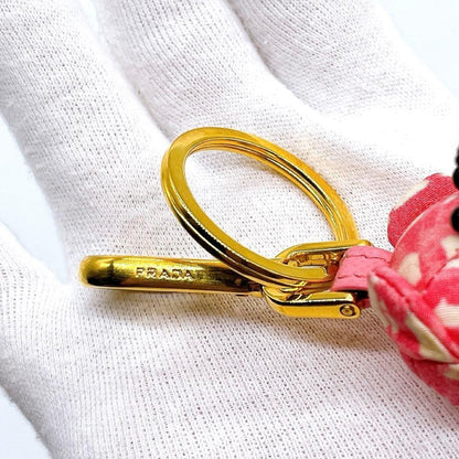 PRADA Key Ring Keychain Bag Charm Bear Pink Beige Authentic