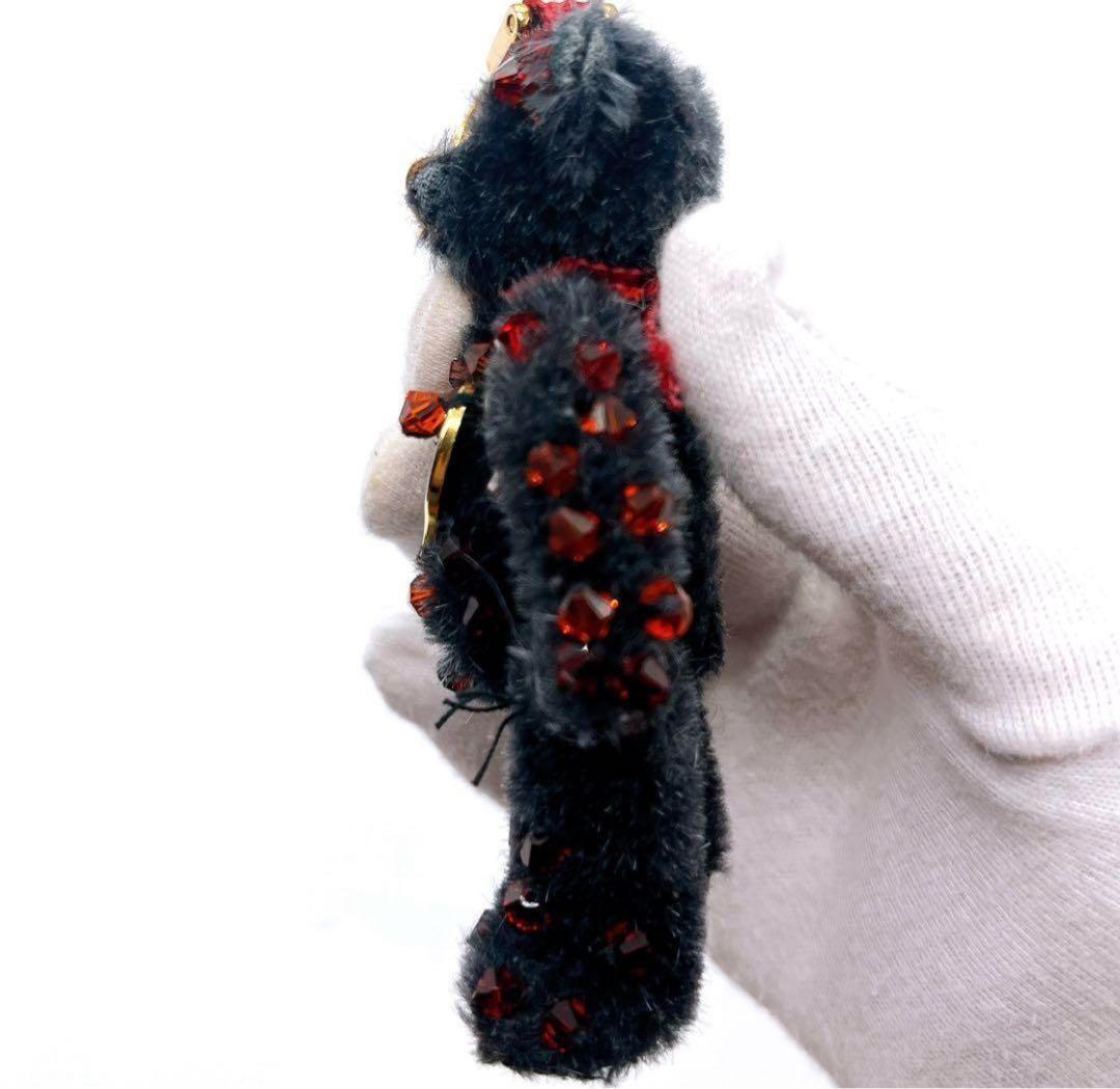 PRADA Key Ring Keychain Bag Charm Bear Rhinestone Black Red Authentic