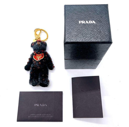 PRADA Key Ring Keychain Bag Charm Bear Rhinestone Black Red Authentic
