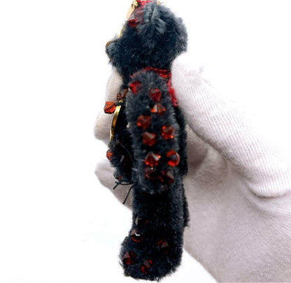 PRADA Key Ring Keychain Bag Charm Bear Rhinestone Black Red Authentic