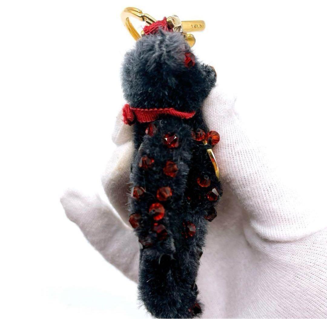 PRADA Key Ring Keychain Bag Charm Bear Rhinestone Black Red Authentic