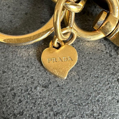 PRADA Key Ring Keychain Bag Charm Bear Crystal Leather Brown Authentic