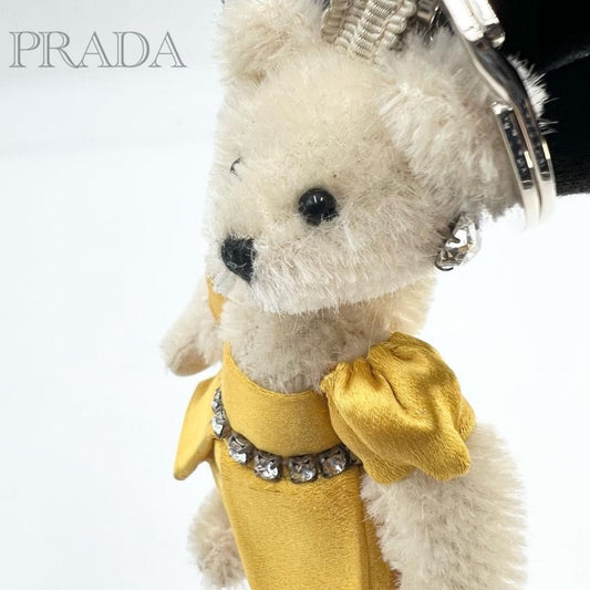 PRADA Key Ring Keychain Bag Charm Rhinestone Bear Off White Authentic