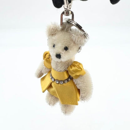PRADA Key Ring Keychain Bag Charm Rhinestone Bear Off White Authentic