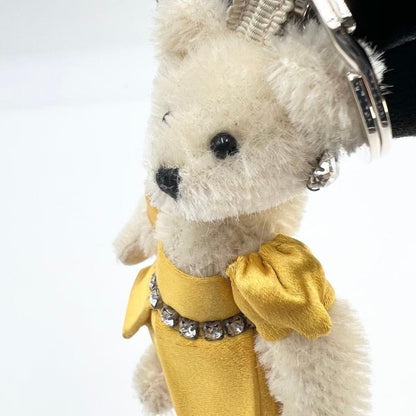 PRADA Key Ring Keychain Bag Charm Rhinestone Bear Off White Authentic