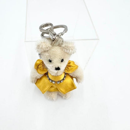 PRADA Key Ring Keychain Bag Charm Rhinestone Bear Off White Authentic