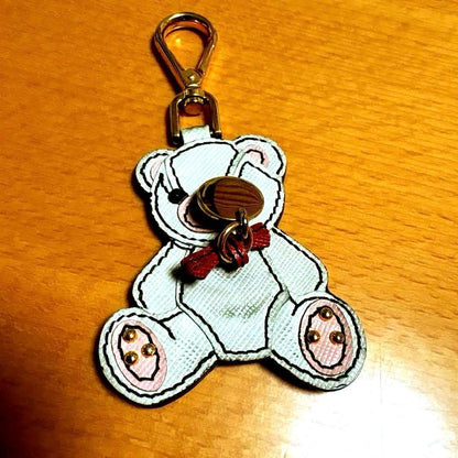 PRADA Key Ring Keychain Bag Charm Bear Leather White Pink Red Authentic