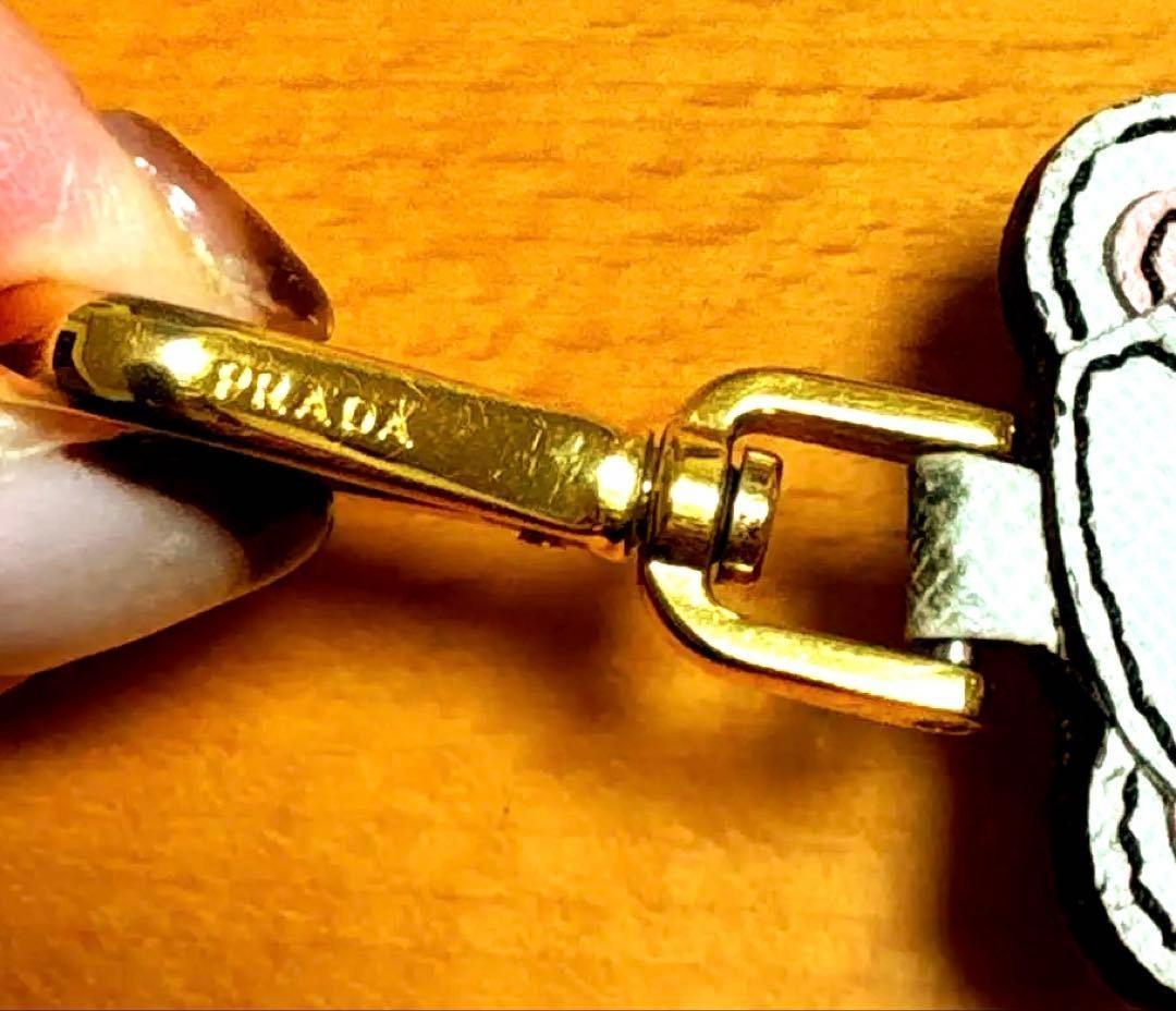 PRADA Key Ring Keychain Bag Charm Bear Leather White Pink Red Authentic