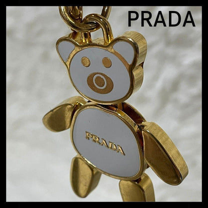 PRADA Key Ring Keychain Bag Charm Bear White Gold Authentic