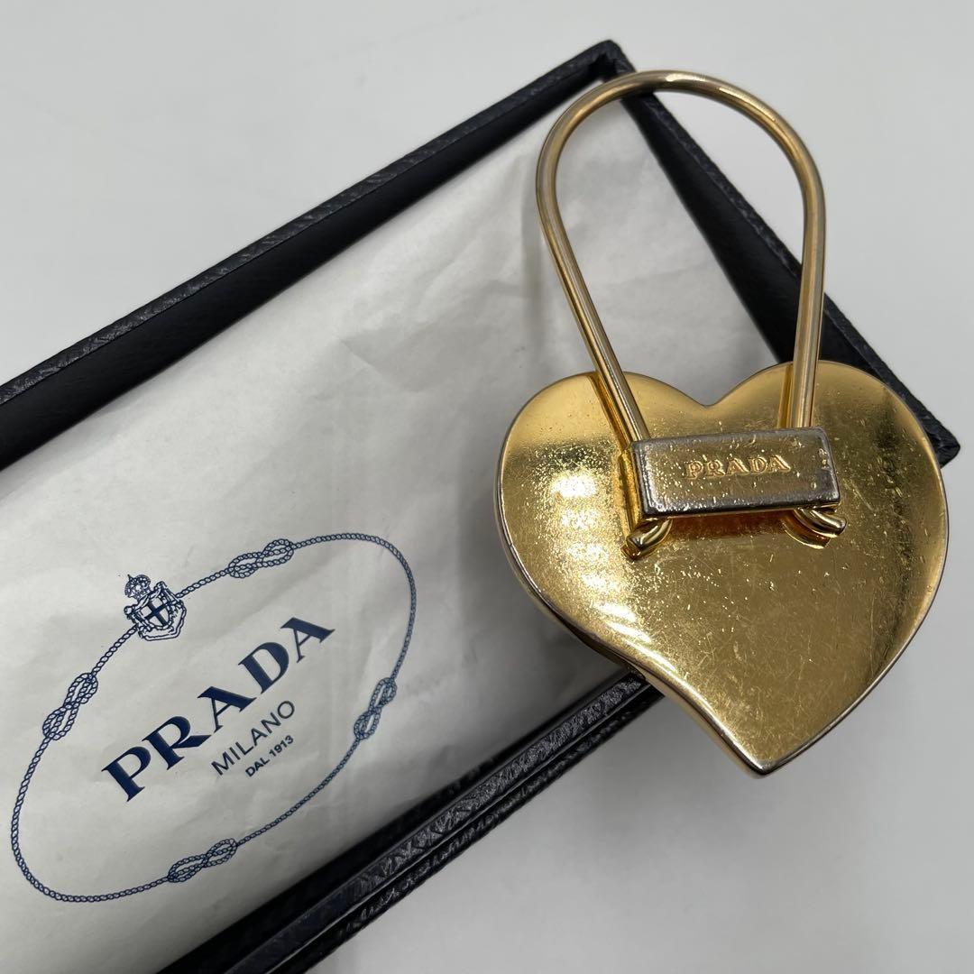PRADA Key Ring Keychain Bag Charm Heart Leather Red Pink Authentic