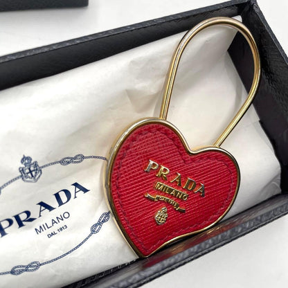 PRADA Key Ring Keychain Bag Charm Heart Leather Red Pink Authentic