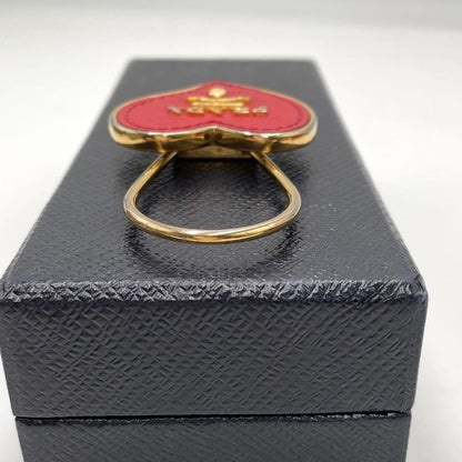 PRADA Key Ring Keychain Bag Charm Heart Leather Red Pink Authentic