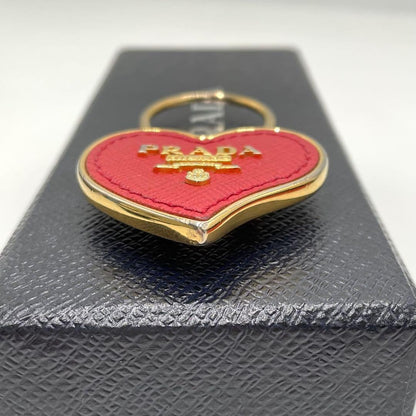 PRADA Key Ring Keychain Bag Charm Heart Leather Red Pink Authentic