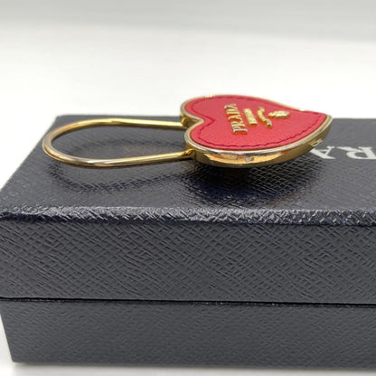 PRADA Key Ring Keychain Bag Charm Heart Leather Red Pink Authentic