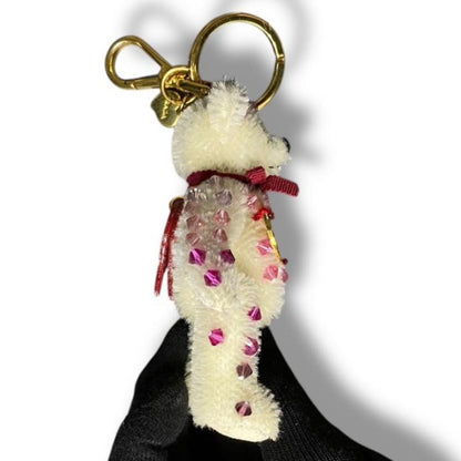PRADA Key Ring Keychain Bag Charm Bear Heart Off White Authentic