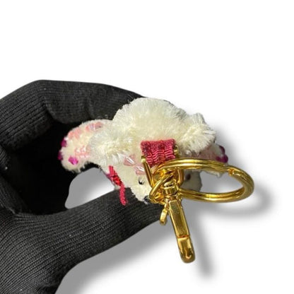 PRADA Key Ring Keychain Bag Charm Bear Heart Off White Authentic