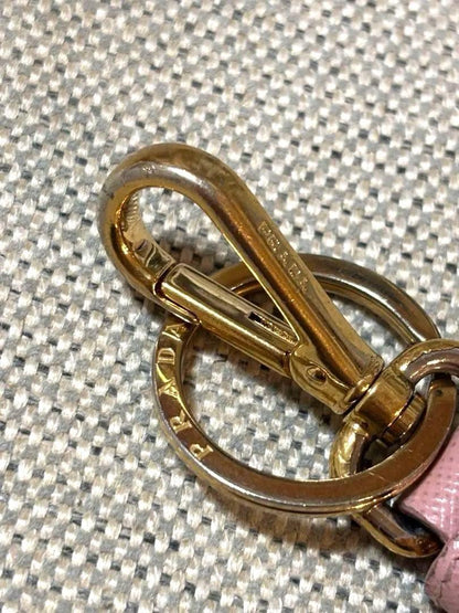 PRADA Key Ring Keychain Bag Charm Logo Leather Pink Authentic