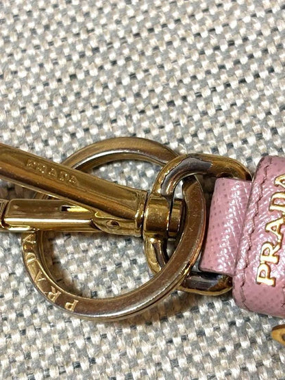 PRADA Key Ring Keychain Bag Charm Logo Leather Pink Authentic