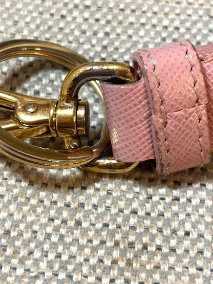 PRADA Key Ring Keychain Bag Charm Logo Leather Pink Authentic