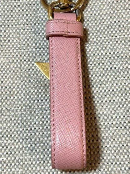 PRADA Key Ring Keychain Bag Charm Logo Leather Pink Authentic
