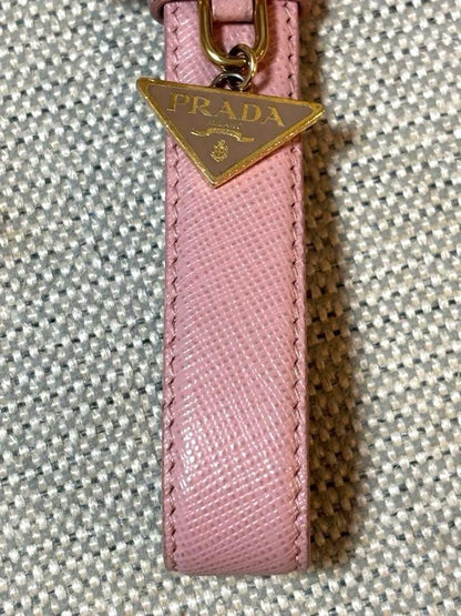 PRADA Key Ring Keychain Bag Charm Logo Leather Pink Authentic