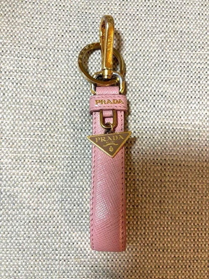 PRADA Key Ring Keychain Bag Charm Logo Leather Pink Authentic