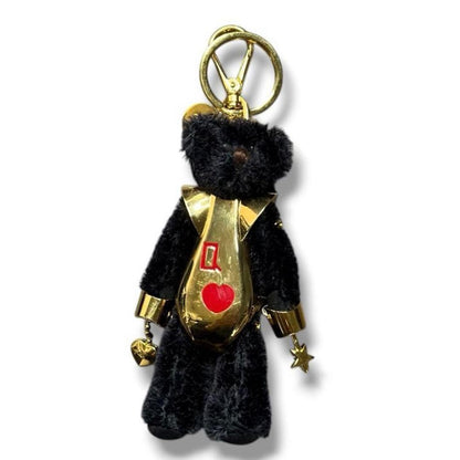 PRADA Key Ring Keychain Bag Charm LUCKY STAR Bear Black Gold Authentic