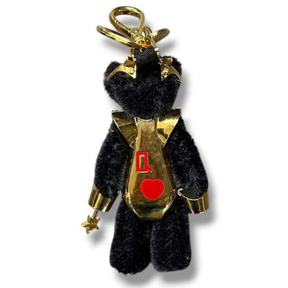 PRADA Key Ring Keychain Bag Charm LUCKY STAR Bear Black Gold Authentic