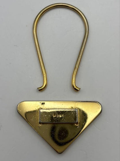 PRADA Key Ring Keychain Bag Charm Logo Brown Gold Authentic
