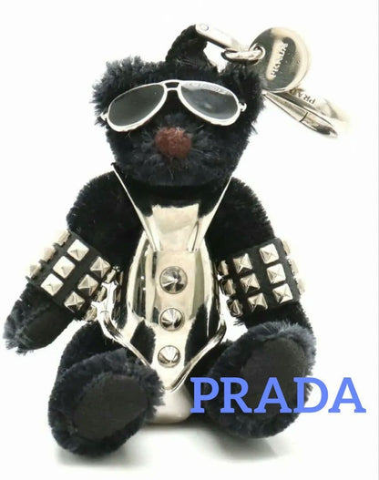 PRADA Key Ring Keychain Bag Charm Bear Black Silver Authentic