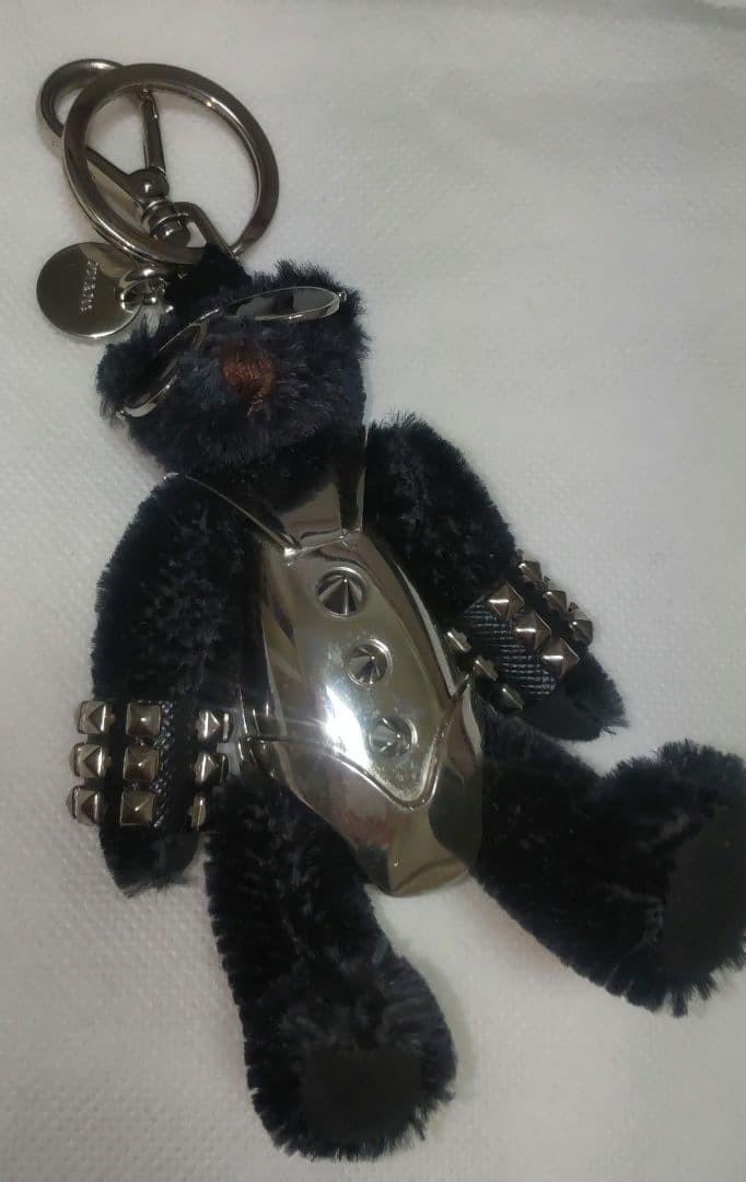 PRADA Key Ring Keychain Bag Charm Bear Black Silver Authentic