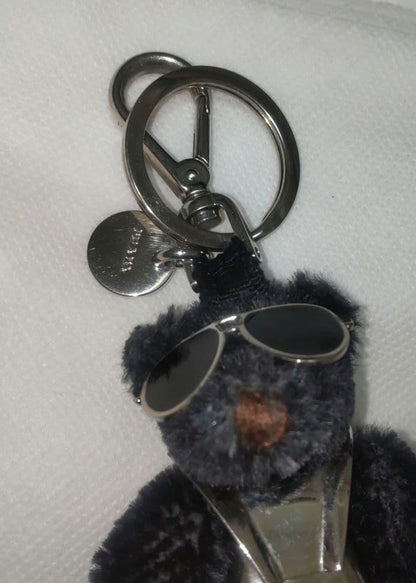 PRADA Key Ring Keychain Bag Charm Bear Black Silver Authentic