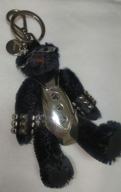 PRADA Key Ring Keychain Bag Charm Bear Black Silver Authentic