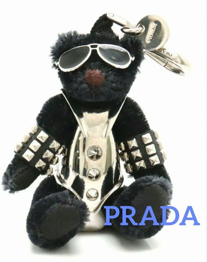 PRADA Key Ring Keychain Bag Charm Bear Black Silver Authentic