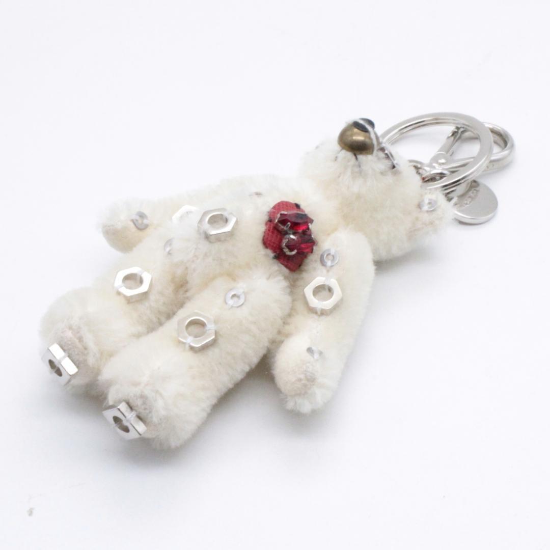 PRADA Key Ring Keychain Bag Charm Bear Off White Red Authentic