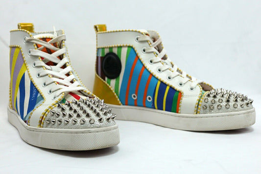 Christian Louboutin Sneakers Shoes High-cut Studs EU 41.5 US 8.5 Canvas Leather